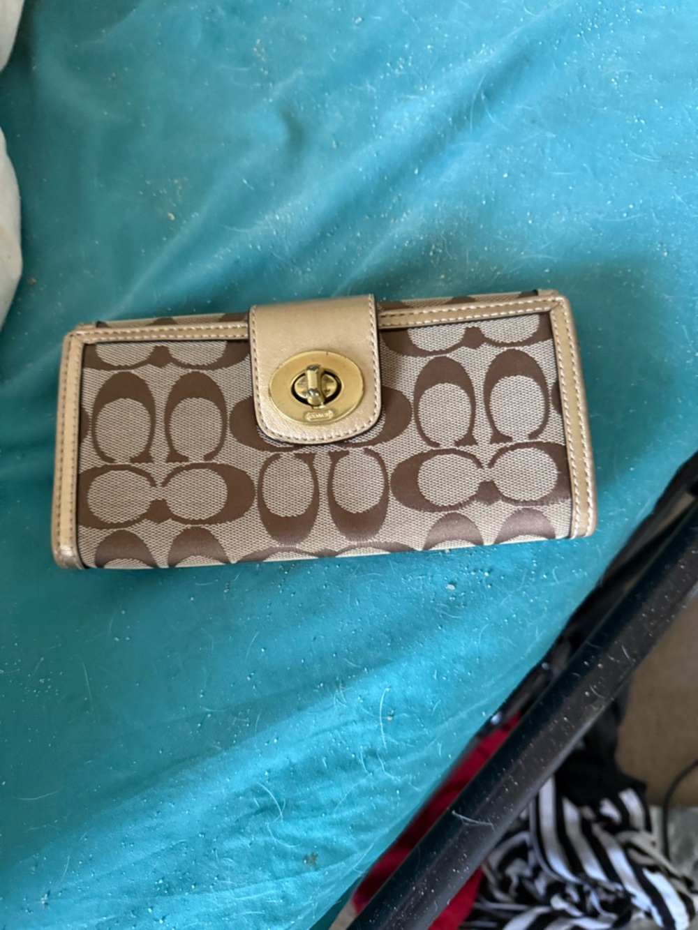 Coach Brown Signature Canvas Turnlock Continental Wallet